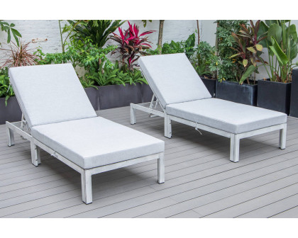 LeisureMod Chelsea Modern Outdoor Weathered Gray Chaise Lounge Chair with Cushions (Set Of 2) - Light Gray