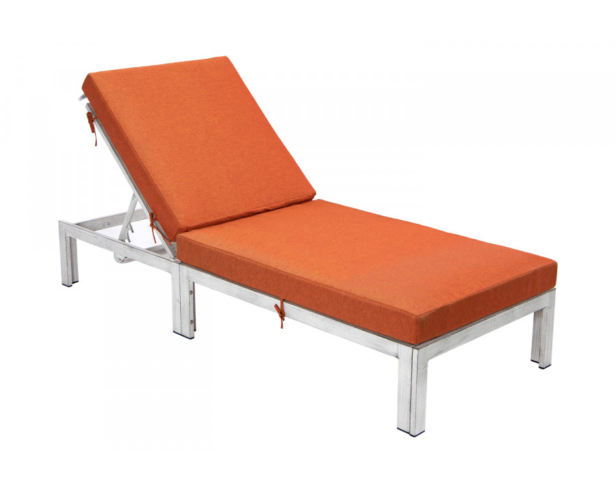 LeisureMod Chelsea Modern Outdoor Weathered Gray Chaise Lounge Chair with Cushions - Orange