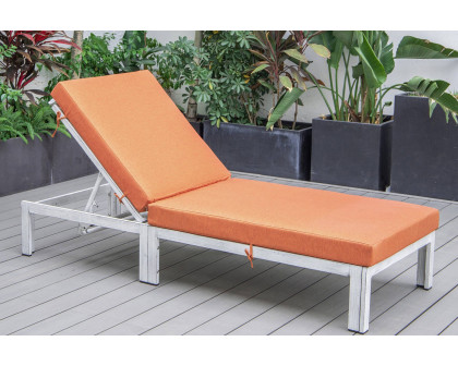 LeisureMod Chelsea Modern Outdoor Weathered Gray Chaise Lounge Chair with Cushions - Orange