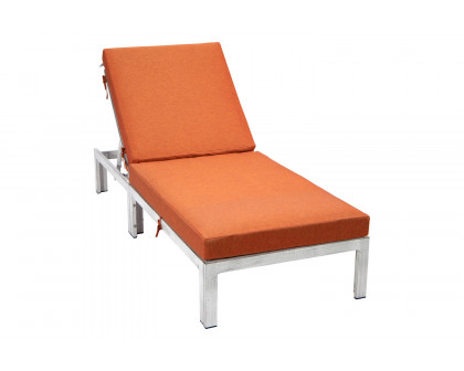 LeisureMod Chelsea Modern Outdoor Weathered Gray Chaise Lounge Chair with Cushions - Orange