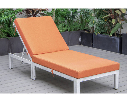 LeisureMod Chelsea Modern Outdoor Weathered Gray Chaise Lounge Chair with Cushions - Orange