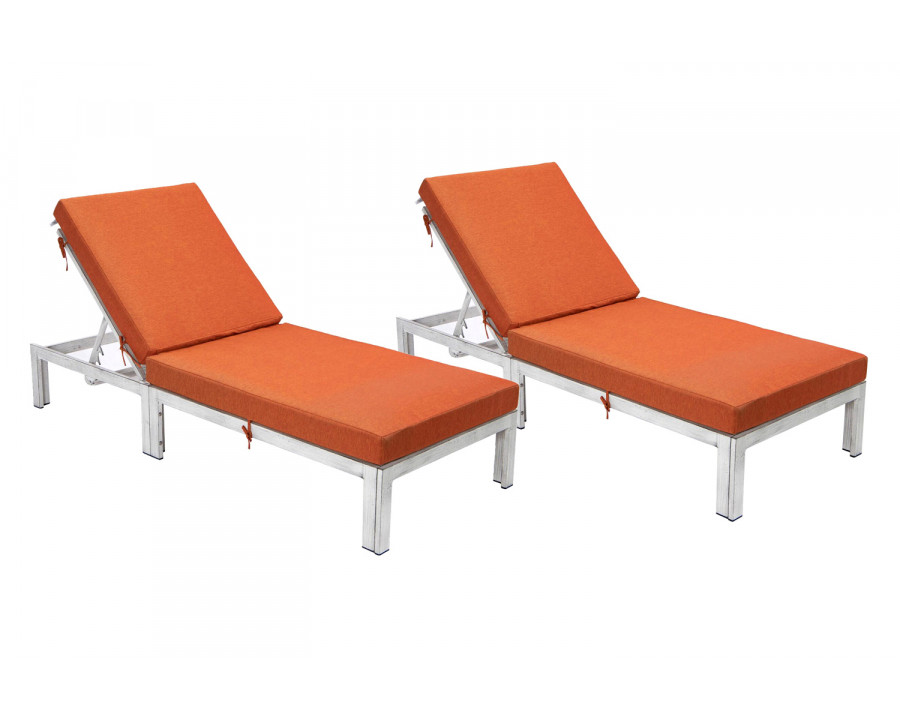 LeisureMod Chelsea Modern Outdoor Weathered Gray Chaise Lounge Chair with Cushions (Set Of 2) - Orange