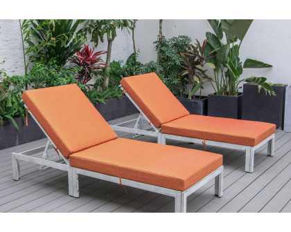 LeisureMod Chelsea Modern Outdoor Weathered Gray Chaise Lounge Chair with Cushions (Set Of 2) - Orange