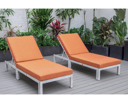 LeisureMod Chelsea Modern Outdoor Weathered Gray Chaise Lounge Chair with Cushions (Set Of 2) - Orange