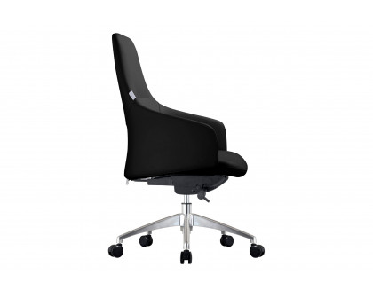 LeisureMod Celeste Mid-Century Modern Office Chair in Upholstered Faux Leather with Swivel and Tilt - Black