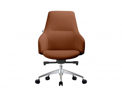 LeisureMod Celeste Mid-Century Modern Office Chair in Upholstered Faux Leather with Swivel and Tilt - Dark Brown