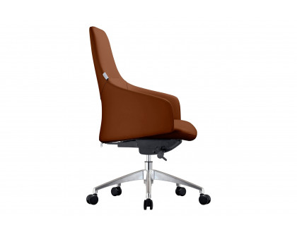 LeisureMod Celeste Mid-Century Modern Office Chair in Upholstered Faux Leather with Swivel and Tilt - Dark Brown