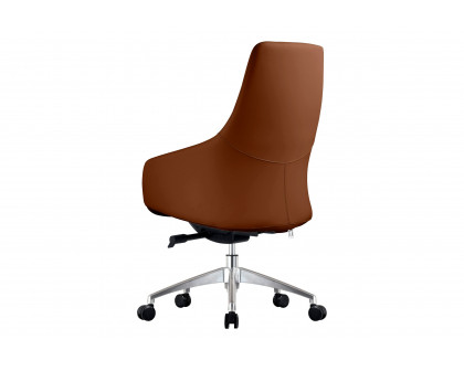 LeisureMod Celeste Mid-Century Modern Office Chair in Upholstered Faux Leather with Swivel and Tilt - Dark Brown