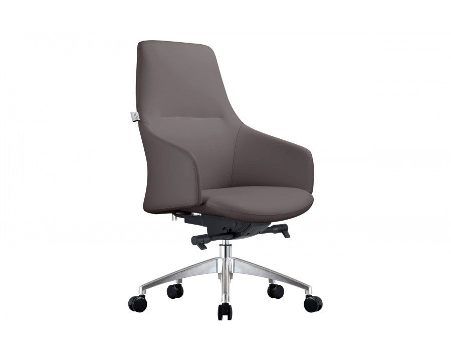 LeisureMod Celeste Mid-Century Modern Office Chair in Upholstered Faux Leather with Swivel and Tilt - Gray