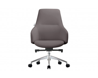 LeisureMod Celeste Mid-Century Modern Office Chair in Upholstered Faux Leather with Swivel and Tilt - Gray