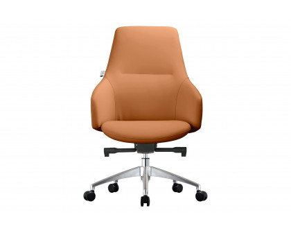 LeisureMod Celeste Mid-Century Modern Office Chair in Upholstered Faux Leather with Swivel and Tilt - Acorn Brown