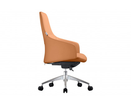 LeisureMod Celeste Mid-Century Modern Office Chair in Upholstered Faux Leather with Swivel and Tilt - Acorn Brown