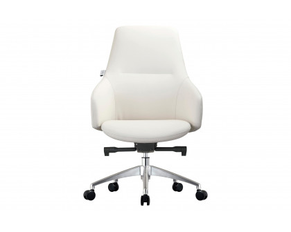 LeisureMod Celeste Mid-Century Modern Office Chair in Upholstered Faux Leather with Swivel and Tilt - White