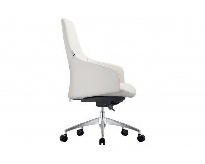 LeisureMod Celeste Mid-Century Modern Office Chair in Upholstered Faux Leather with Swivel and Tilt - White