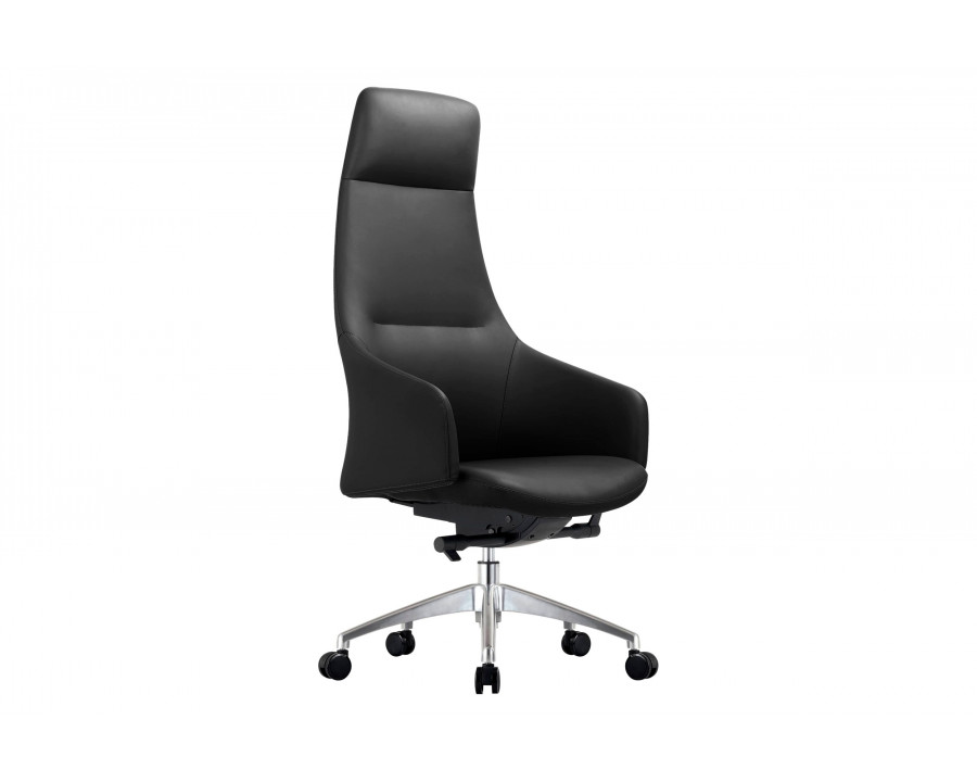 LeisureMod Celeste Mid-Century Modern High-Back Office Chair in Upholstered Faux Leather and Iron Frame - Black