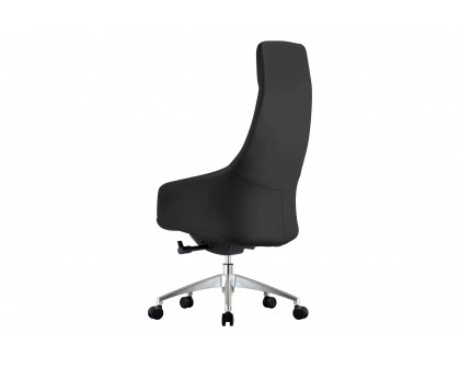 LeisureMod Celeste Mid-Century Modern High-Back Office Chair in Upholstered Faux Leather and Iron Frame - Black