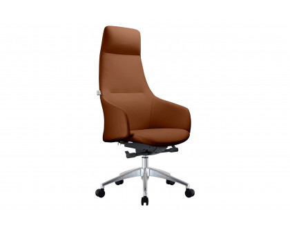 LeisureMod Celeste Mid-Century Modern High-Back Office Chair in Upholstered Faux Leather and Iron Frame