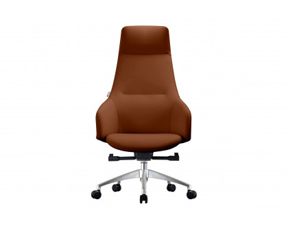 LeisureMod Celeste Mid-Century Modern High-Back Office Chair in Upholstered Faux Leather and Iron Frame - Dark Brown