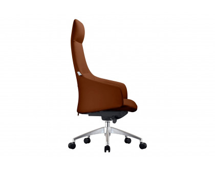 LeisureMod Celeste Mid-Century Modern High-Back Office Chair in Upholstered Faux Leather and Iron Frame - Dark Brown