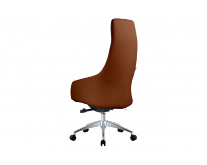 LeisureMod Celeste Mid-Century Modern High-Back Office Chair in Upholstered Faux Leather and Iron Frame - Dark Brown