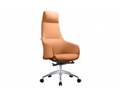 LeisureMod Celeste Mid-Century Modern High-Back Office Chair in Upholstered Faux Leather and Iron Frame