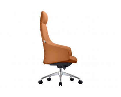 LeisureMod Celeste Mid-Century Modern High-Back Office Chair in Upholstered Faux Leather and Iron Frame - Acorn Brown