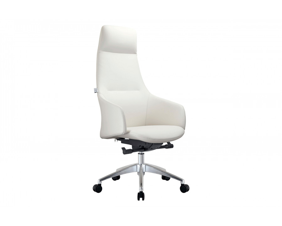 LeisureMod Celeste Mid-Century Modern High-Back Office Chair in Upholstered Faux Leather and Iron Frame - White