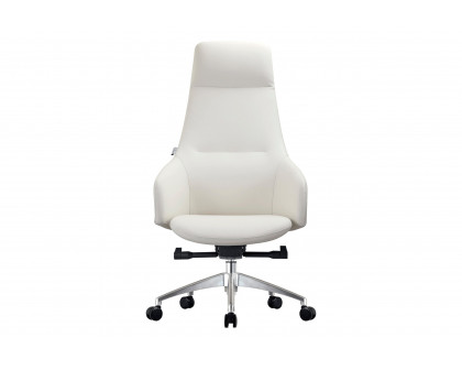 LeisureMod Celeste Mid-Century Modern High-Back Office Chair in Upholstered Faux Leather and Iron Frame - White