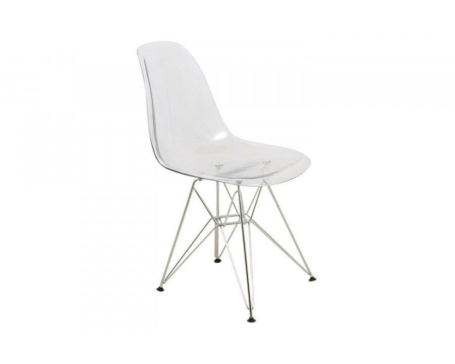 LeisureMod Cresco Molded Plastic Eiffel Side Chair with Chrome Legs - Clear