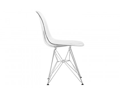 LeisureMod Cresco Molded Plastic Eiffel Side Chair with Chrome Legs - Clear