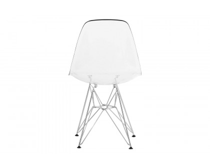 LeisureMod Cresco Molded Plastic Eiffel Side Chair with Chrome Legs - Clear