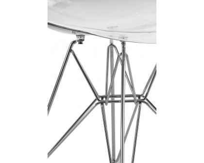 LeisureMod Cresco Molded Plastic Eiffel Side Chair with Chrome Legs - Clear