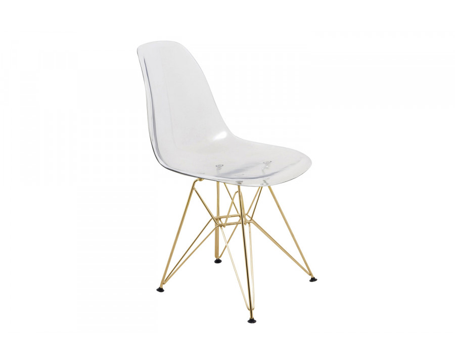 LeisureMod Cresco Modern Molded Eiffel Side Dining Chair with Gold Base - Clear