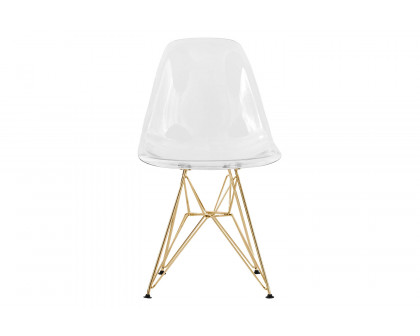 LeisureMod Cresco Modern Molded Eiffel Side Dining Chair with Gold Base - Clear