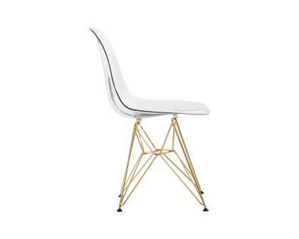 LeisureMod Cresco Modern Molded Eiffel Side Dining Chair with Gold Base - Clear