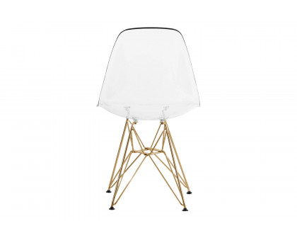 LeisureMod Cresco Modern Molded Eiffel Side Dining Chair with Gold Base - Clear