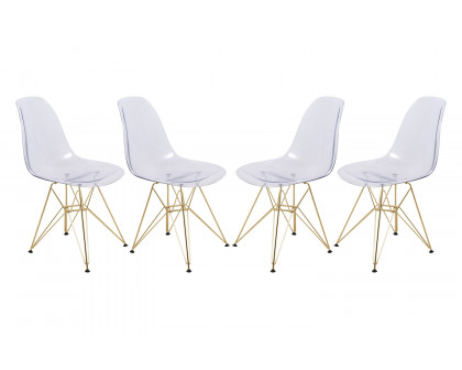 LeisureMod Cresco Modern Molded Eiffel Side Dining Chair with Gold Base (Set Of 4)