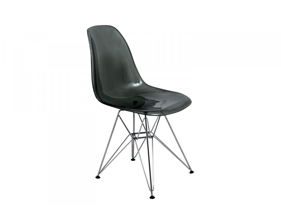 LeisureMod Cresco Molded Plastic Eiffel Side Chair with Chrome Legs - Transparent/Black