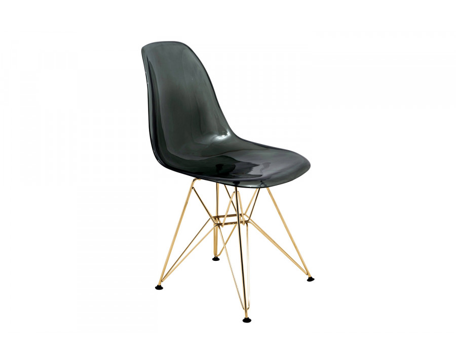 LeisureMod Cresco Modern Molded Eiffel Side Dining Chair with Gold Base - Transparent/Black