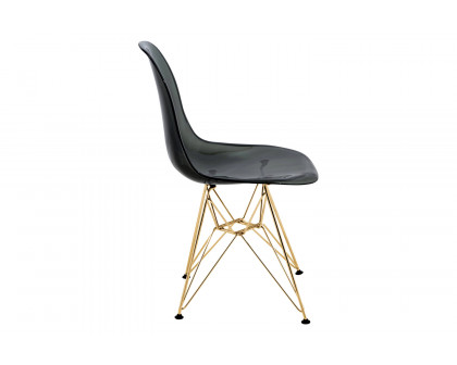 LeisureMod Cresco Modern Molded Eiffel Side Dining Chair with Gold Base - Transparent/Black