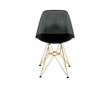 LeisureMod Cresco Modern Molded Eiffel Side Dining Chair with Gold Base - Transparent/Black