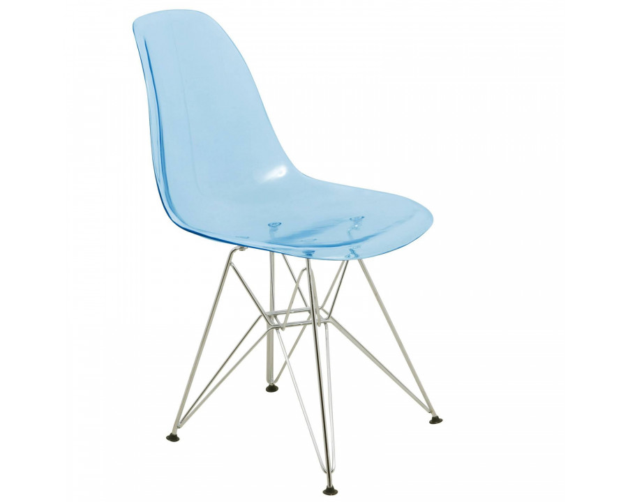 LeisureMod Cresco Molded Eiffel Side Chair - Transparent Blue