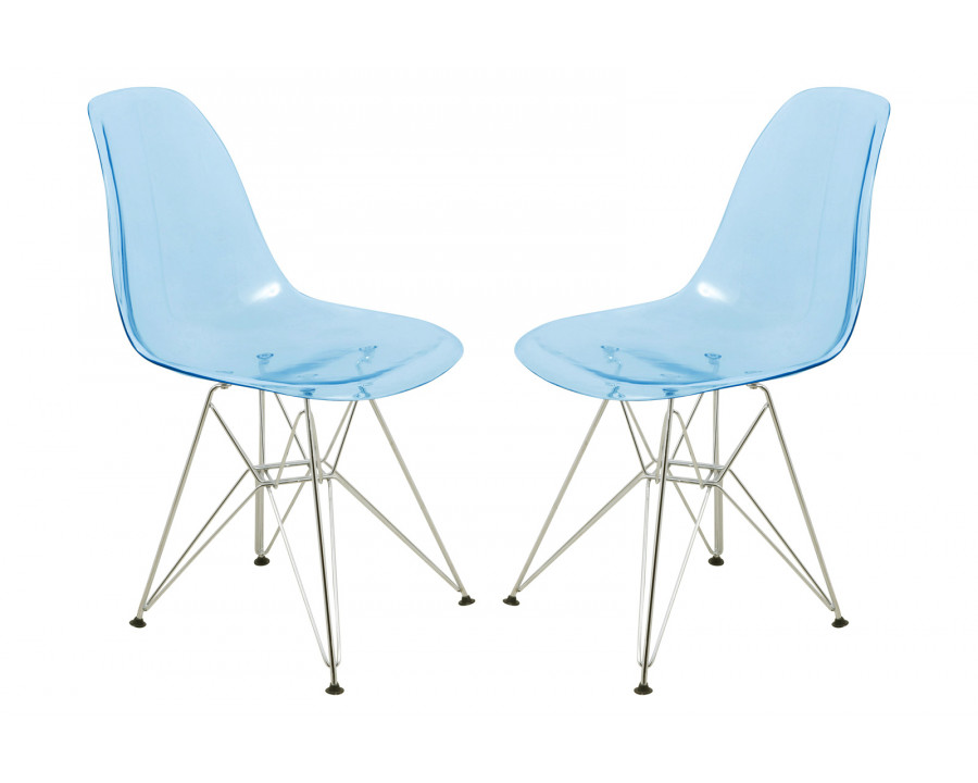 LeisureMod Cresco Molded Eiffel Side Chair (Set Of 2) - Transparent Blue