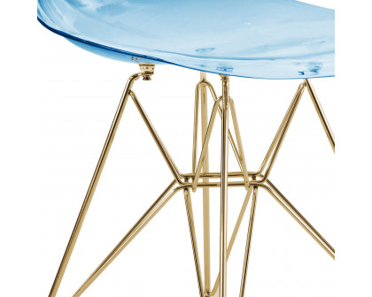 LeisureMod™ Cresco Molded Eiffel Side Chair With Gold Base (Set Of 2) - Transparent Blue