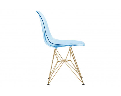 LeisureMod™ Cresco Molded Eiffel Side Chair With Gold Base (Set Of 4) - Transparent Blue