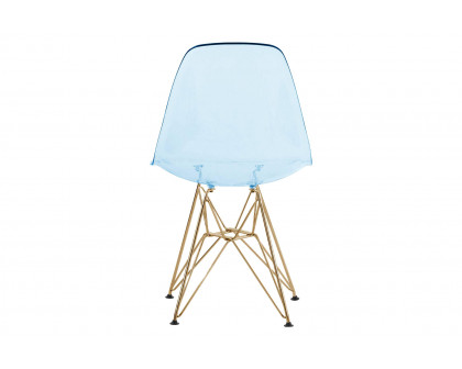 LeisureMod™ Cresco Molded Eiffel Side Chair With Gold Base (Set Of 4) - Transparent Blue