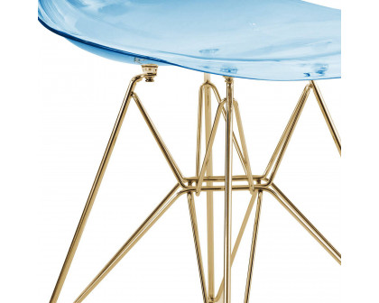 LeisureMod™ Cresco Molded Eiffel Side Chair With Gold Base (Set Of 4) - Transparent Blue