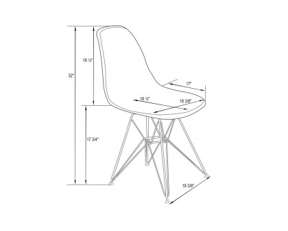 LeisureMod™ Cresco Molded Eiffel Side Chair With Gold Base (Set Of 4) - Transparent Blue