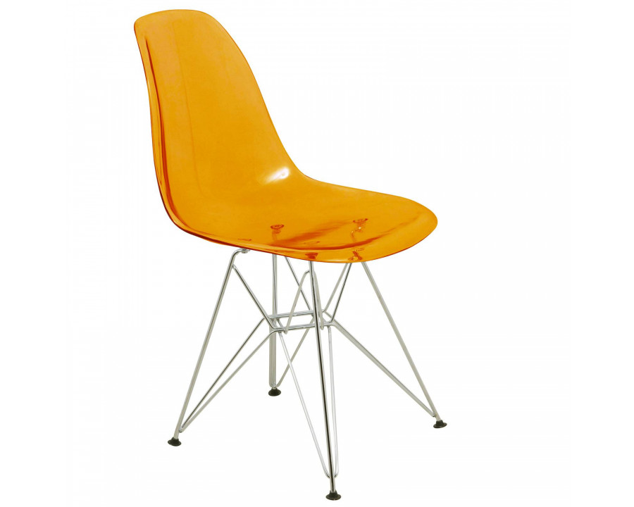 LeisureMod Cresco Molded Eiffel Side Chair - Transparent Orange