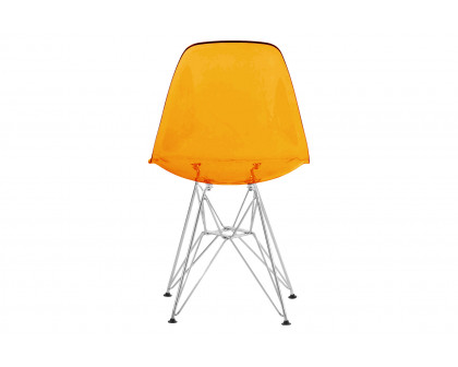 LeisureMod Cresco Molded Eiffel Side Chair (Set Of 2) - Transparent Orange